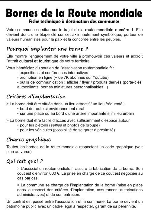 fiche techique borne route mondiale